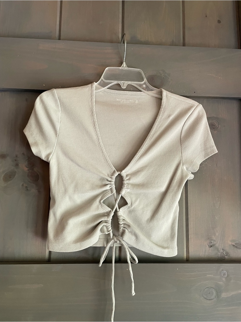 Abercrombie & Fitch sage green Ribbed Drawstring V-Neck Crop Top